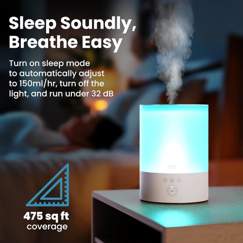 Everlasting Comfort 2.5L Top Fill Humidifier - Quiet Ultrasonic Cool Mist, 24HR Runtime, Night Light & Timer - White