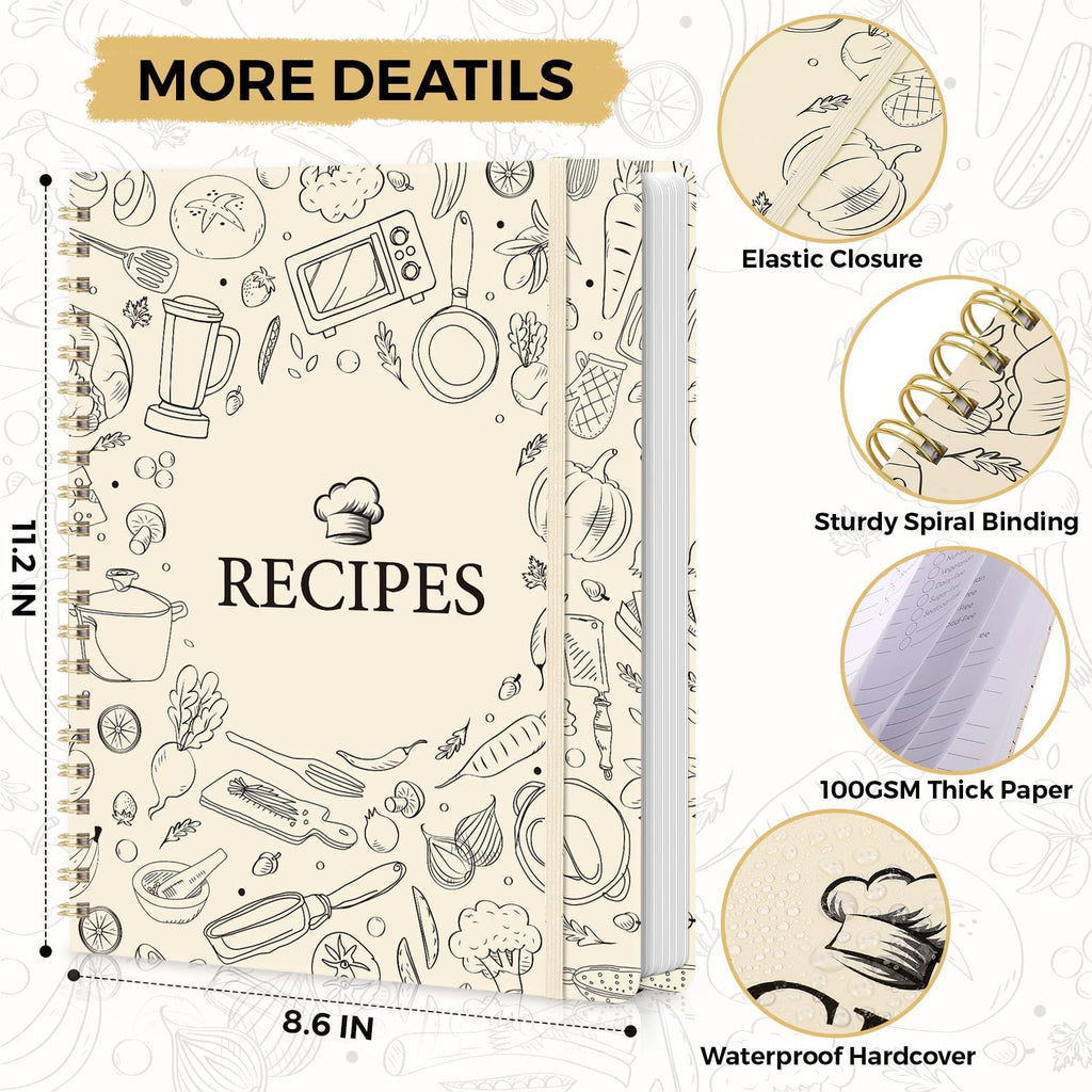 SKYDUE Blank Recipe Book to Write In Your Own Recipes, 8.5" x 11" Hardcover Recipe Journal with 140 Pages and Category Tabs