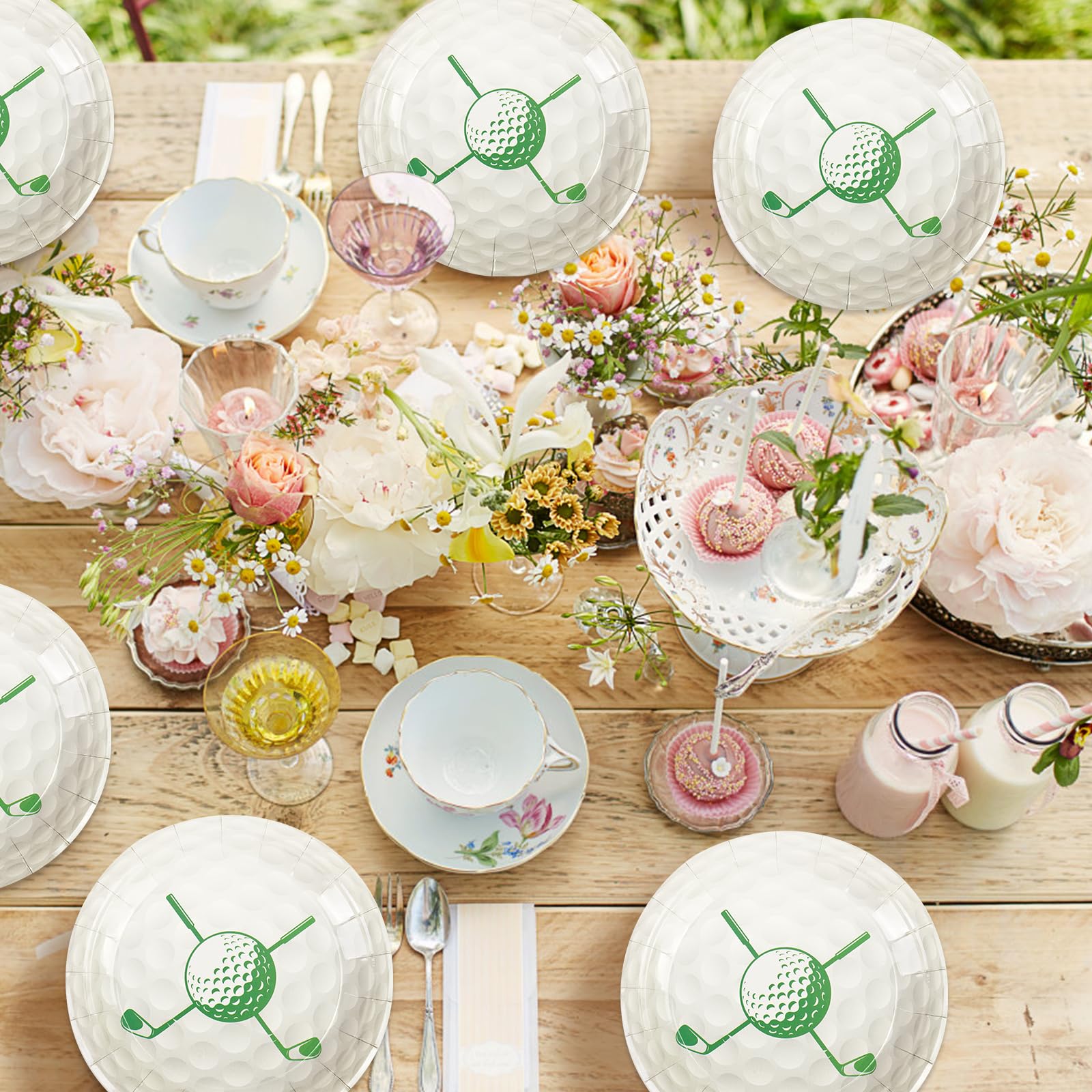 PUEVENYI 50PCS Golf Party Paper Plates - 7Inch Round Dessert Plates for Cake Fruit Salad Pizza Disposable Sport Themed Decoration Supplies for Golf Fan Sports Event, Birthday Party