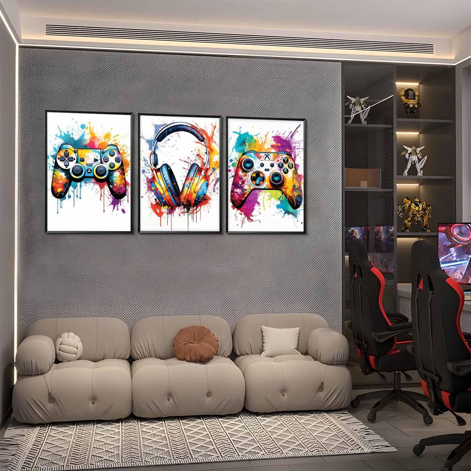 Skiennix Gaming Room Decor - Set of 3 Video Game Canvas Prints | Graffiti Posters for Teen Boys 16x24in