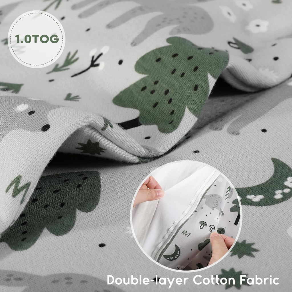 Yoofoss Baby Sleep Sack | 100% Organic Cotton 2-Pack | 6-12 Months, TOG 1.0, Lightweight & 2-Way Zipper