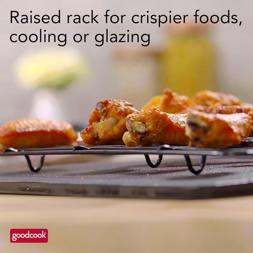 GoodCook Nonstick Carbon Steel Baking Pan with Raised Wire Rack - 15” x 10.5” | Perfect for Pizza, Bacon & More