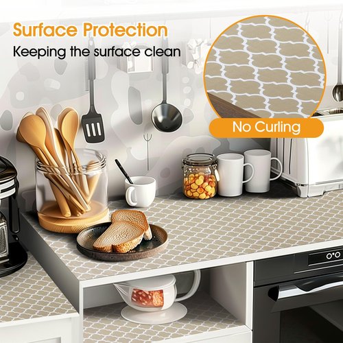 Shinlendid Shelf and Drawer Liner for Kitchen Cabinets Non-Adhesive, Strong Grip Non-Slip Thickened Cabinet Liners for Shelves, Waterproof Mats for Dresser Cupboard, Beige, 12 in x 20 Feet