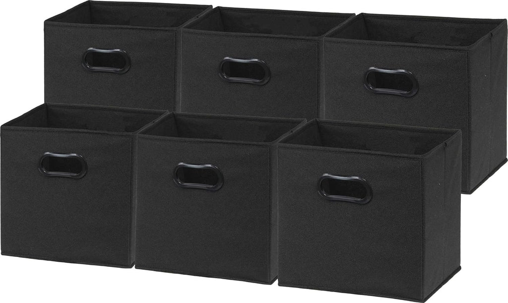 Simple Houseware Foldable Cube Storage Bins - 11-Inch Black Fabric Organizers with Handles | 6-Pack for Closet & Shelves