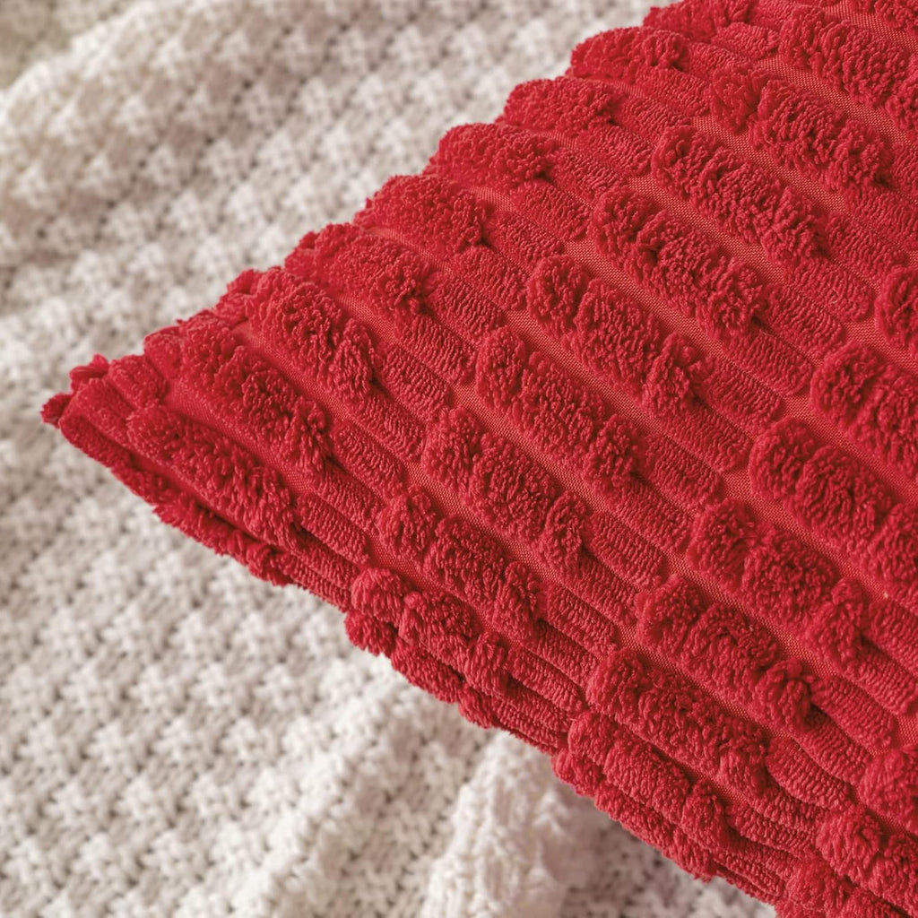MIULEE Red Corduroy Decorative Pillow Covers - Soft Boho Striped 18x18 Inch for Modern Farmhouse Decor
