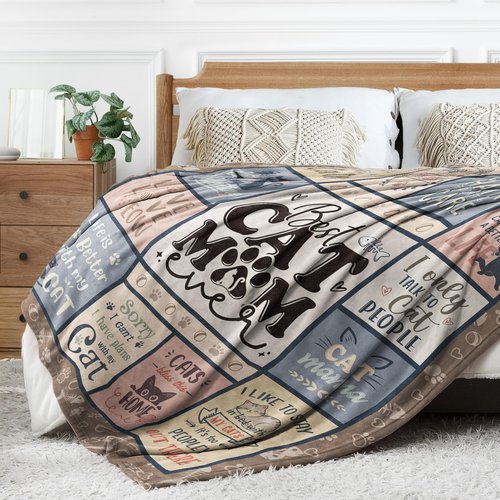 SteadStyle Cat Mom Gifts - Best Ever Blanket for Cat Lovers, Funny Cats Lady Presents for Women, Cozy Cats-Themed Gift for Birthday, Christmas, Mother’s Day 60'' x 50''