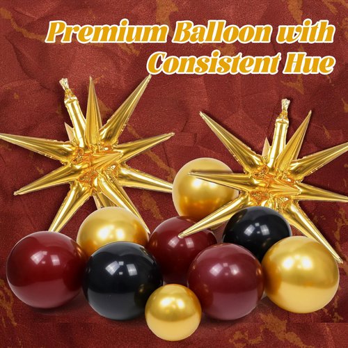 FOTIOMRG Burgundy Balloon Arch Garland Kit with Burgundy Maroon Black Gold Foil Balloons for Birthday Graduation Bridal Shower Party Decorations