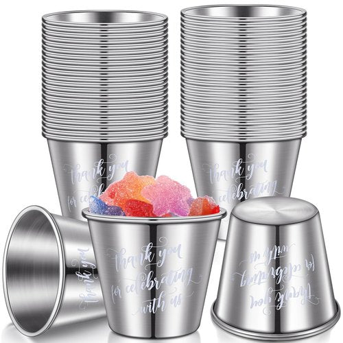 Pinkunn 150 Pcs Stainless Steel Shot Glasses Bulk Wedding Favors Set Funny Shot Glasses Metal Drinking Cups for valentines day Bachelor Bachelorette Birthday Engagement Xmas Parties