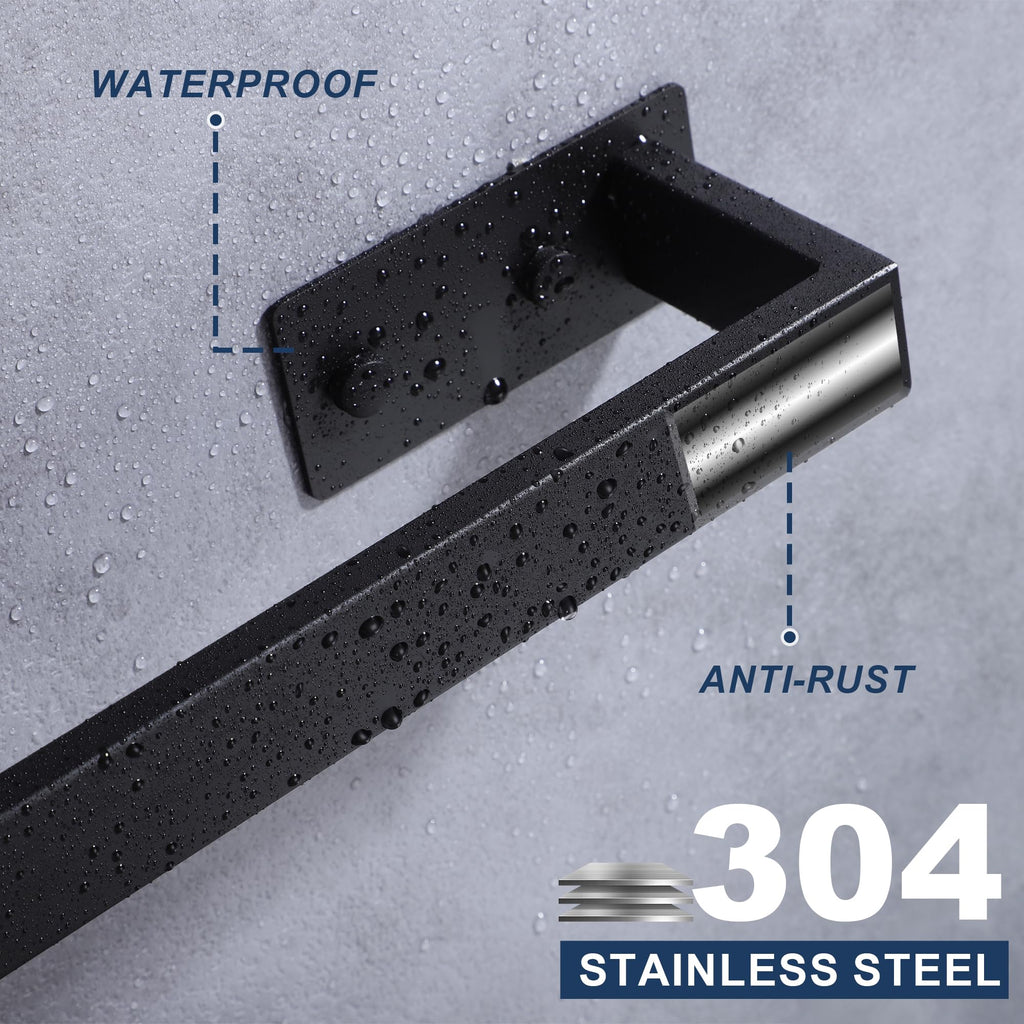 LANC Matte Black 24-Inch Bath Towel Rack Self-Adhesive Bathroom Towel Bar for Wall Mounted and Drill Free Towel Rod, Sticky on Kitchen Bathroom Towel Holder Stainless Steel, A8310MB-L6