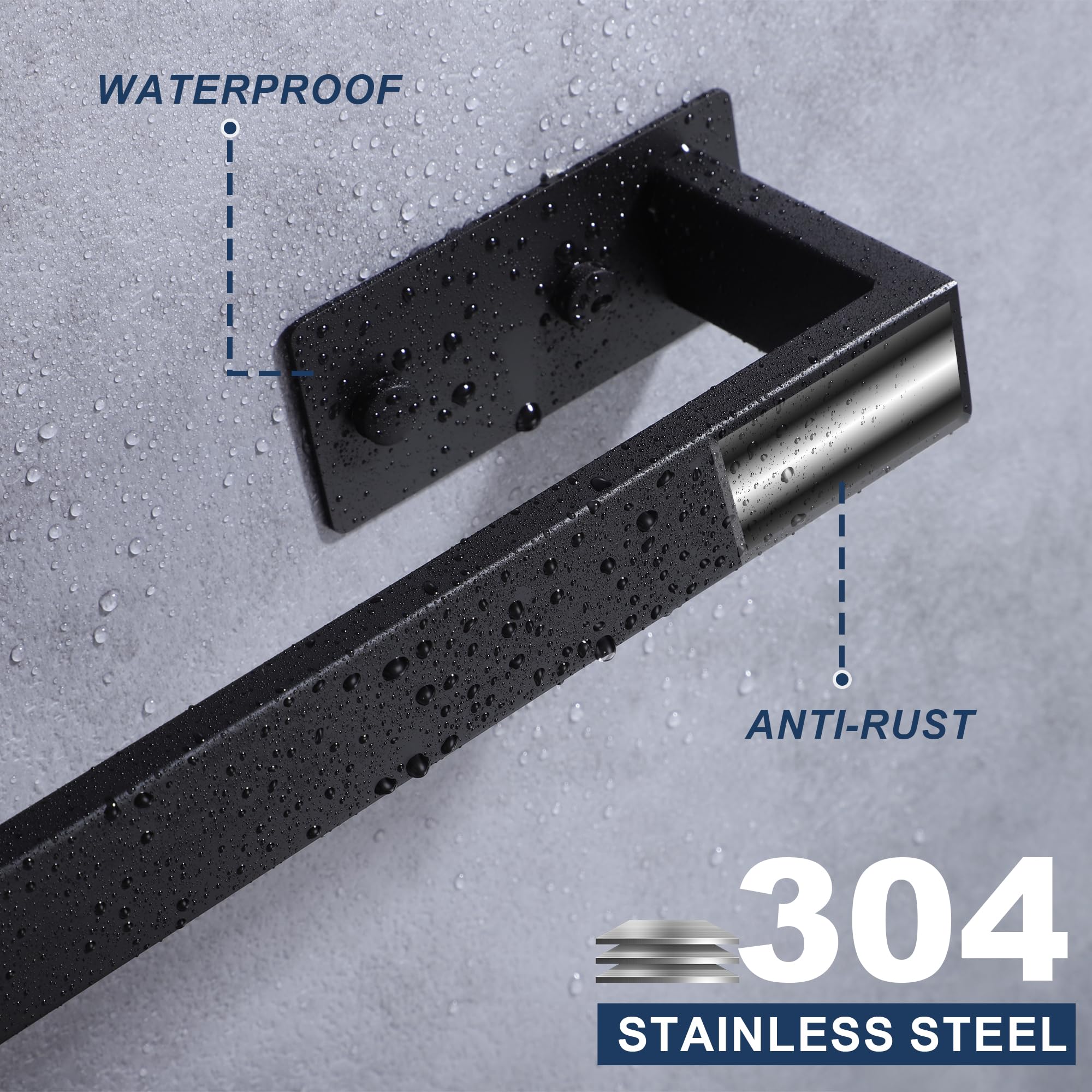 LANC Matte Black 24-Inch Bath Towel Rack Self-Adhesive Bathroom Towel Bar for Wall Mounted and Drill Free Towel Rod, Sticky on Kitchen Bathroom Towel Holder Stainless Steel, A8310MB-L6