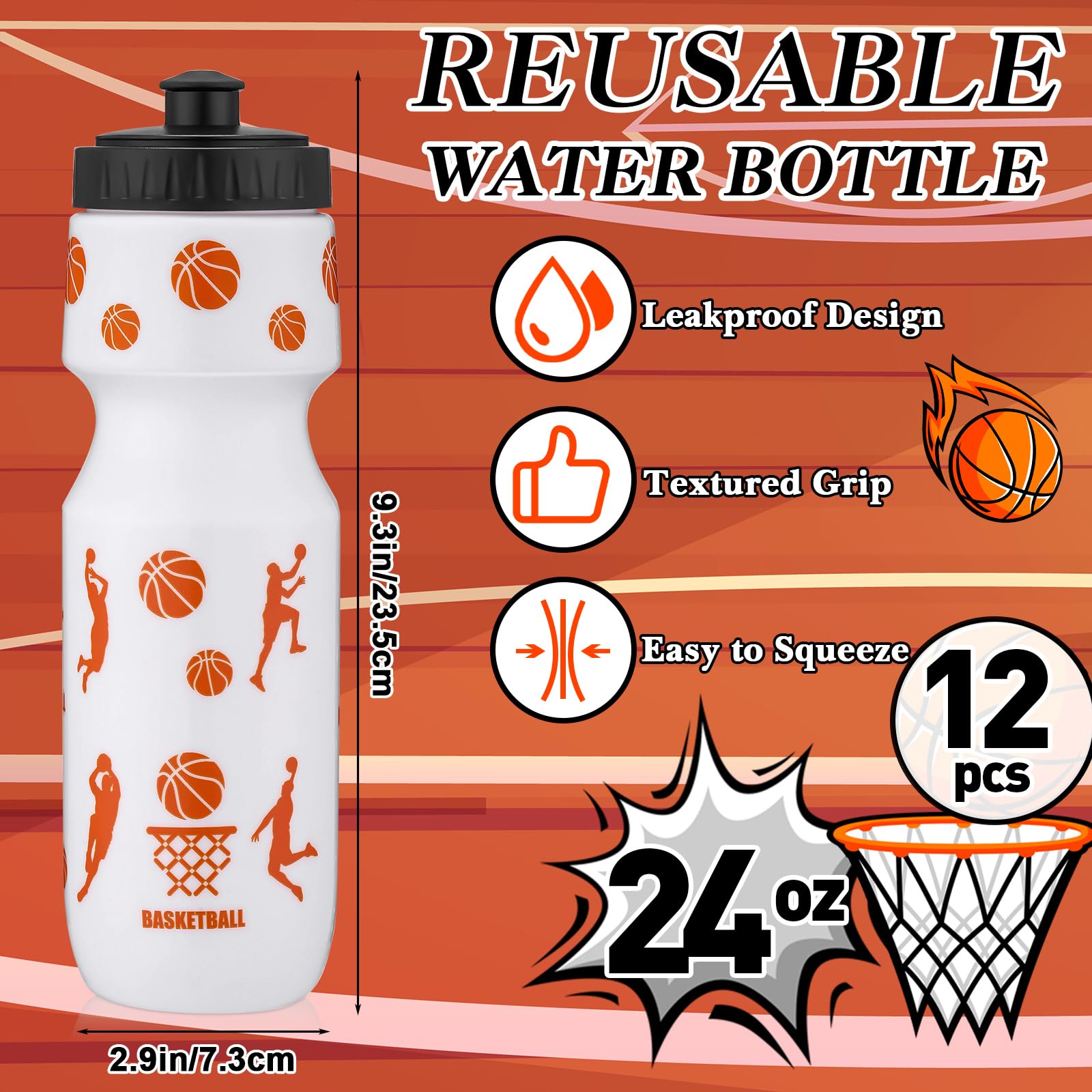 Talltalk 24 Pcs Basketball Party Favors Pack Basketball Bags and Water Bottle Set Drawstring Bags Bulk Gift Goodie Treat Bag 24oz Water Bottle Cup Team Gifts Accessories