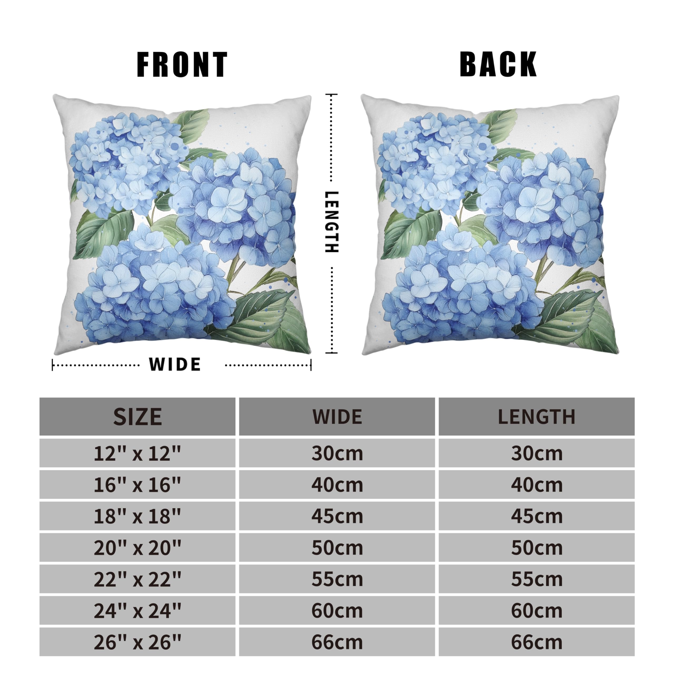 Kwlegh Blue Hydrangea Pillow Covers 18x18 Set of 2 Spring Summer Decorative Pillow Covers Flower Throw Pillow Case Square Cotton Linen Cushion Case for Outdoor Living Room Couch Sofa