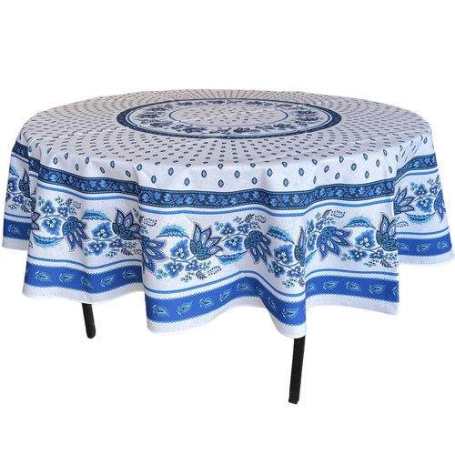 68" Round Lisa White Cotton Coated Provence Tablecloth by Le Cluny