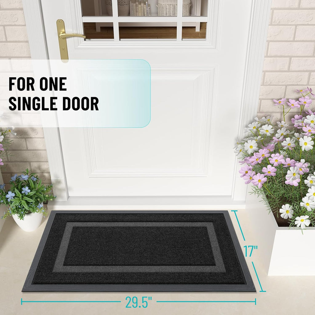 OLANLY Indoor Outdoor Front Door Mat - Waterproof All-Season, Sturdy Natural Rubber, 29.5x17, Black