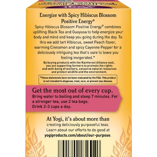 Yogi Tea Spicy Hibiscus Blossom Positive Energy Tea - 16 Tea Bags per Pack (6 Packs) - Organic Herbal Tea to Support Energy - Includes Black Tea Leaf, Hibiscus Flower, Cinnamon Bark & More