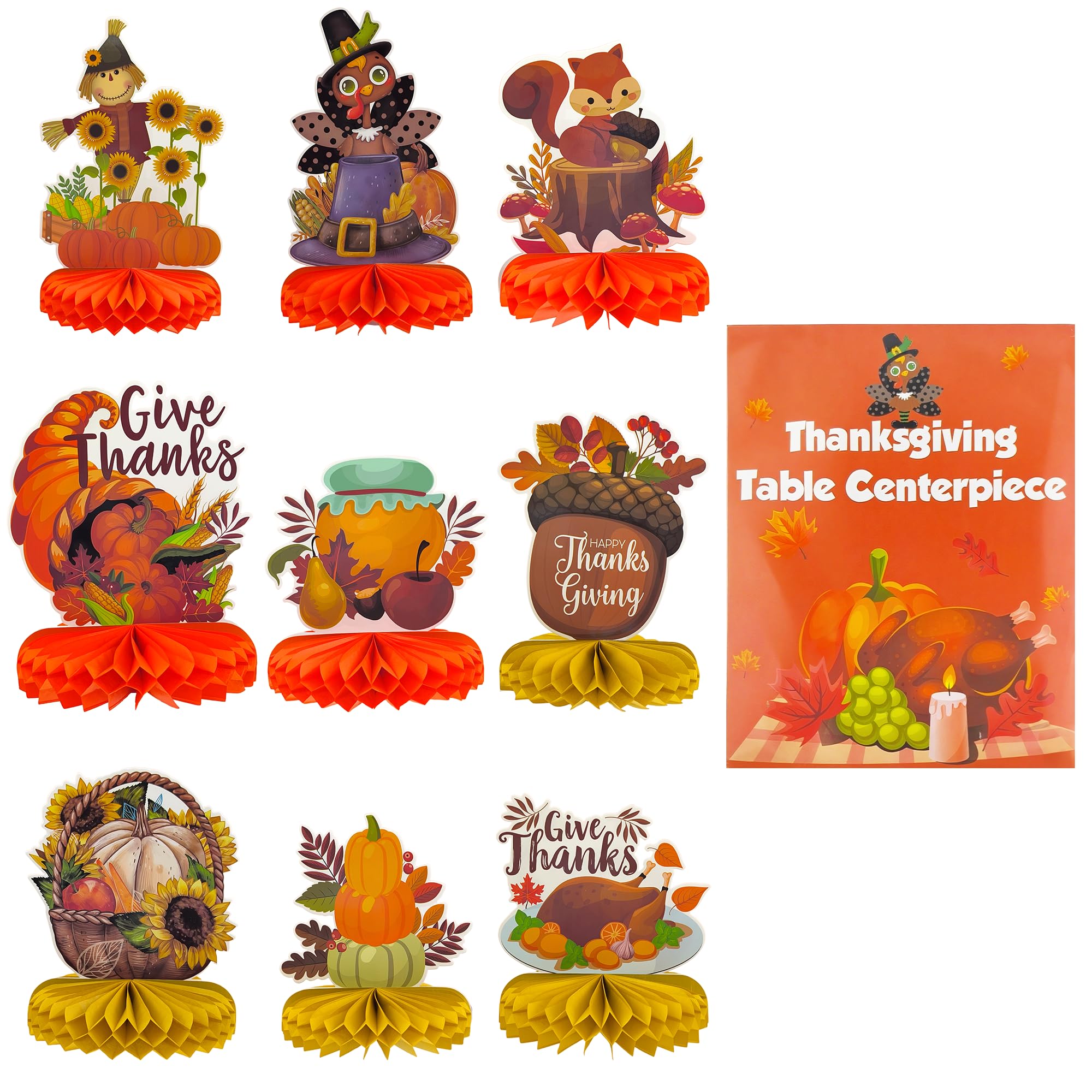 OHOME Thanksgiving Table Decor - 9 PCS Honeycomb | Thanksgiving Decorations Indoor Outdoor - Fall Centerpieces for Tables | Friendsgiving Party Decorations Supplies Favors Essentials for Home Kitchen