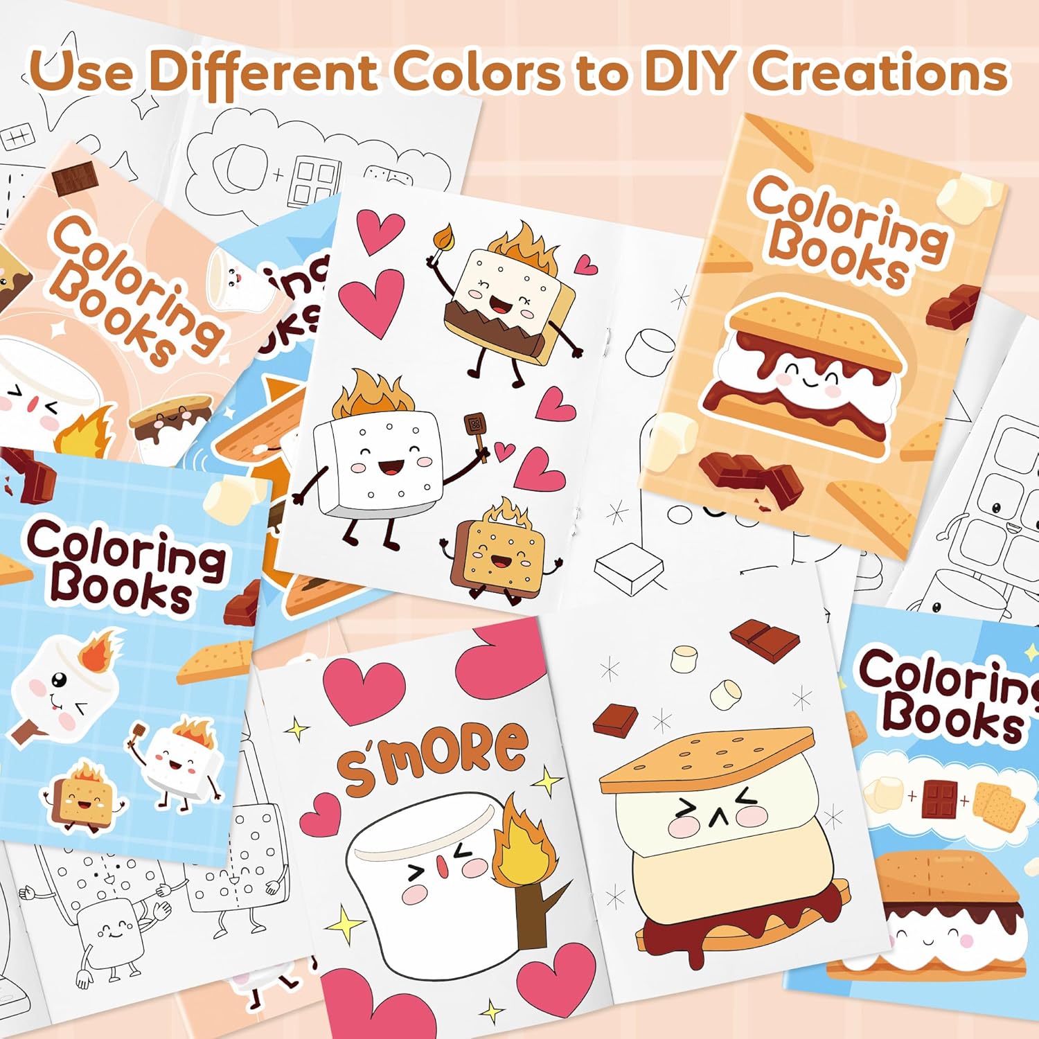 Marshmallow Mini Coloring Books - 24Pcs Campfire-Themed Art Set for Kids' Birthday Party Favors