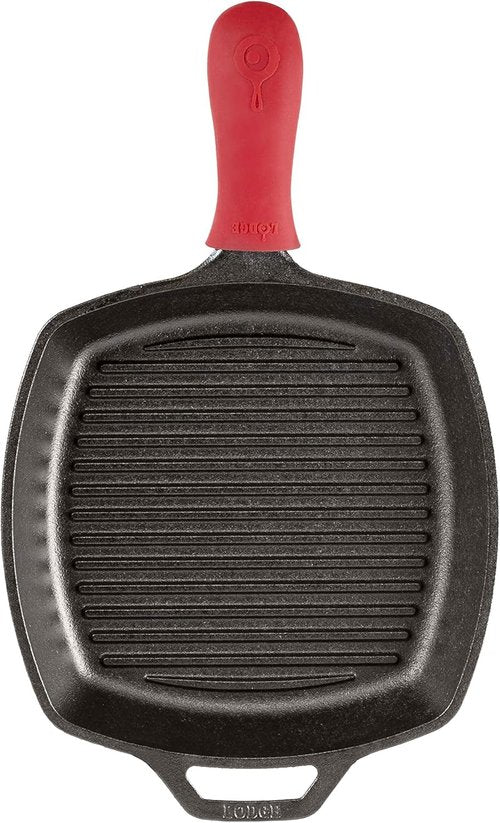 Lodge Cast Iron Grill Pan - 10.5-Inch Square Design for Perfect Grilling | Durable Black Finish
