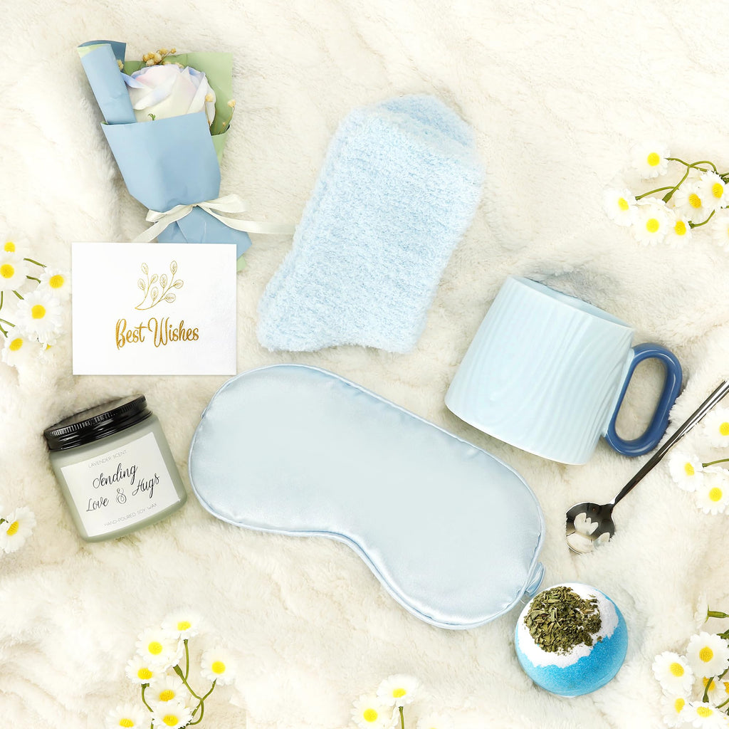 EccoDen Self Care Gifts for Women, Get Well Gifts, Thinking of You Gift, Spa Baskets, Blue Birthday Gift for Women, Mom, Wife, Sister, Best Friend