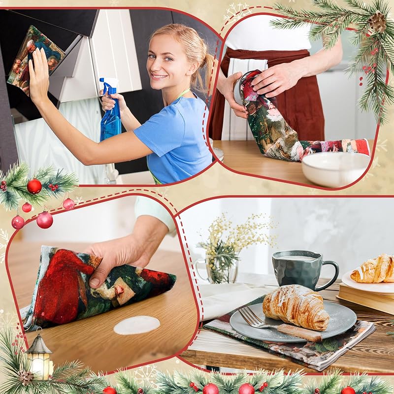 Fourluoo 8 Pcs Christmas Retro Kitchen Towels Set - Vintage Rustic Dish Towels (Variation: Retro)