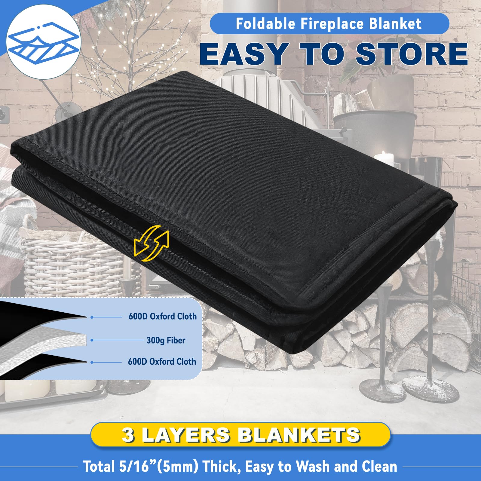 Magnetic Fireplace Cover, Fireplace Draft Stopper with 12 Pieces Strong Magnets, Fireplace Blanket for Heat Loss, Air Blocker for Winter and Summer, 36"x24", Black