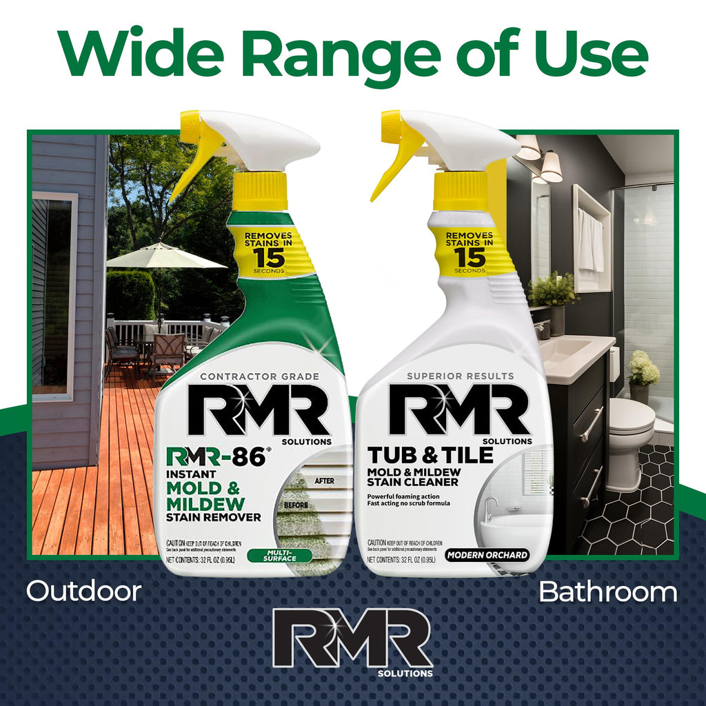 RMR Mold Stain Eraser Max Pack – No-Scrub Tub & Tile Cleaner + Instant Mold & Mildew Stain Remover Spray, Indoor/Outdoor Bathroom, Shower, Siding, & Deck Cleaning Kit, 2–32 Oz Bottles