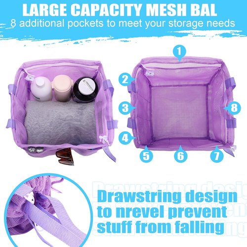 Kinlop Mesh Shower Caddy - Portable 8-Pocket Tote with Drawstring for Dorms, Gym & Travel | Macarons Color