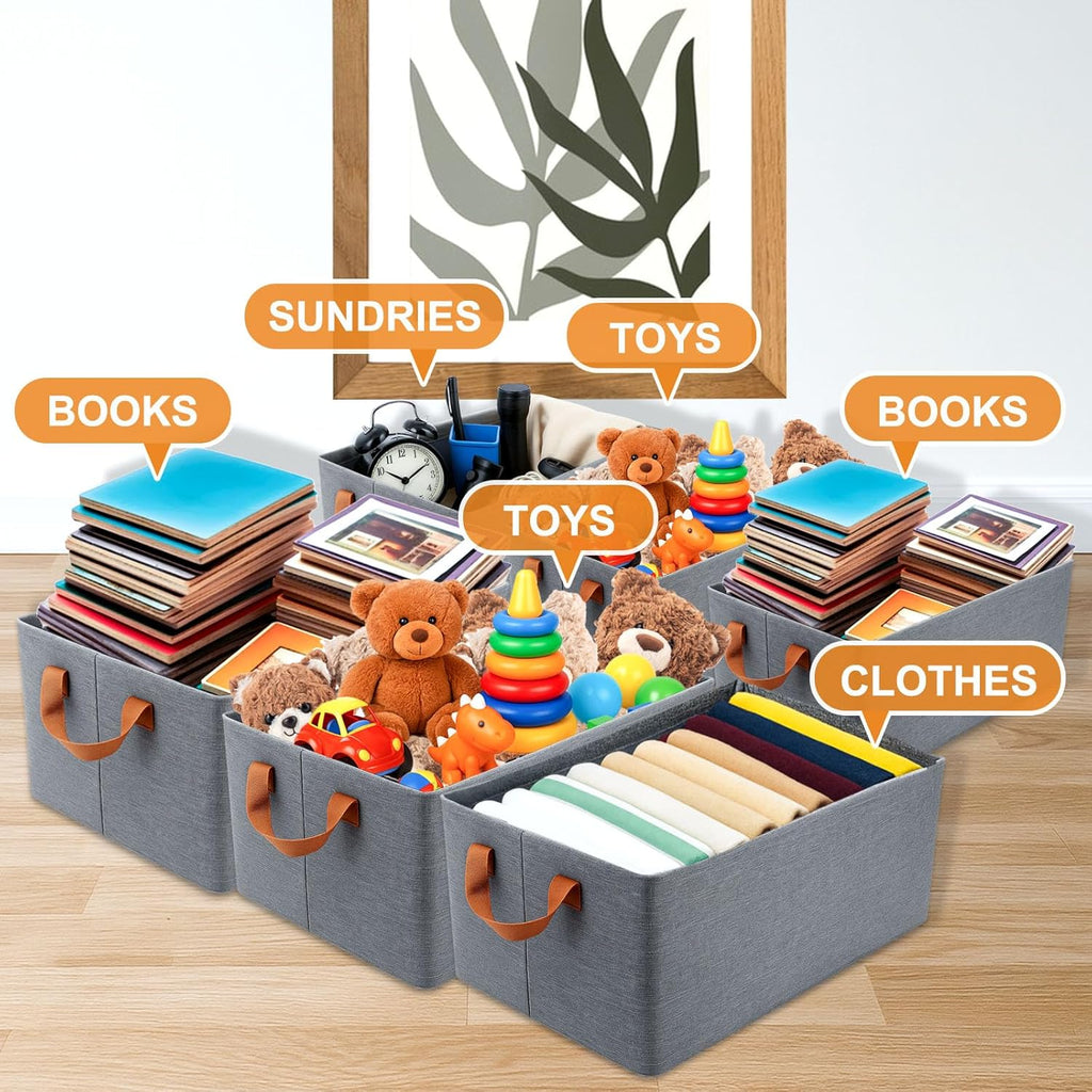 Skiennix Storage Cubes Organizer - Collapsible Fabric Bins with Reinforced Steel Frame | Gray, 18.5"x11"x7.9" - Perfect for Closets, Offices, and Toys