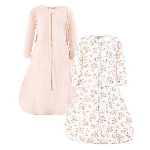 Hudson Baby Unisex Baby Thermal Long Sleeve Sleeping Bag 2pk, Soft Pink Sage Rose, 6-12 Months