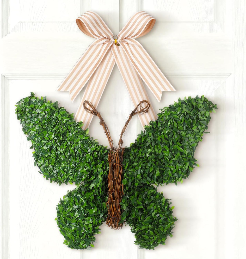 Suncalla 20-Inch Butterfly Wreath - Spring Artificial Boxwood Decor for Indoor/Outdoor Use