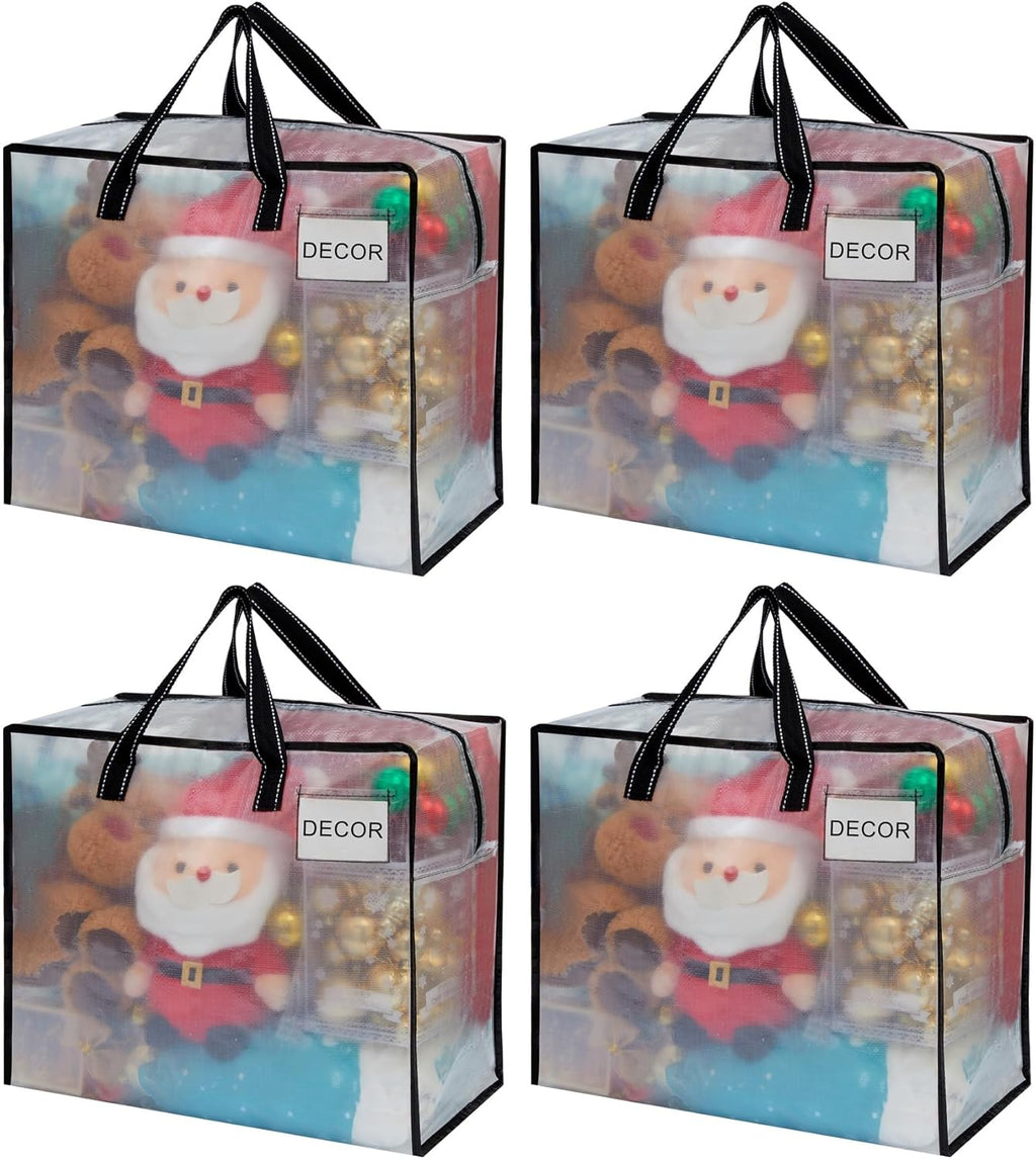 VENO Heavy Duty Moving Bags - 4 Pack Clear Storage Totes for Camping, Clothes & Bedding (13 Gallon)