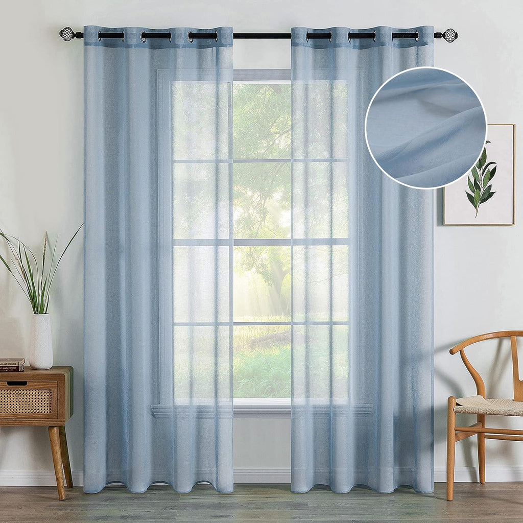 MIULEE Dusty Blue Semi-Sheer Window Curtains - Elegant Grommet Top Drapes, 84 Inch Length, Linen Texture