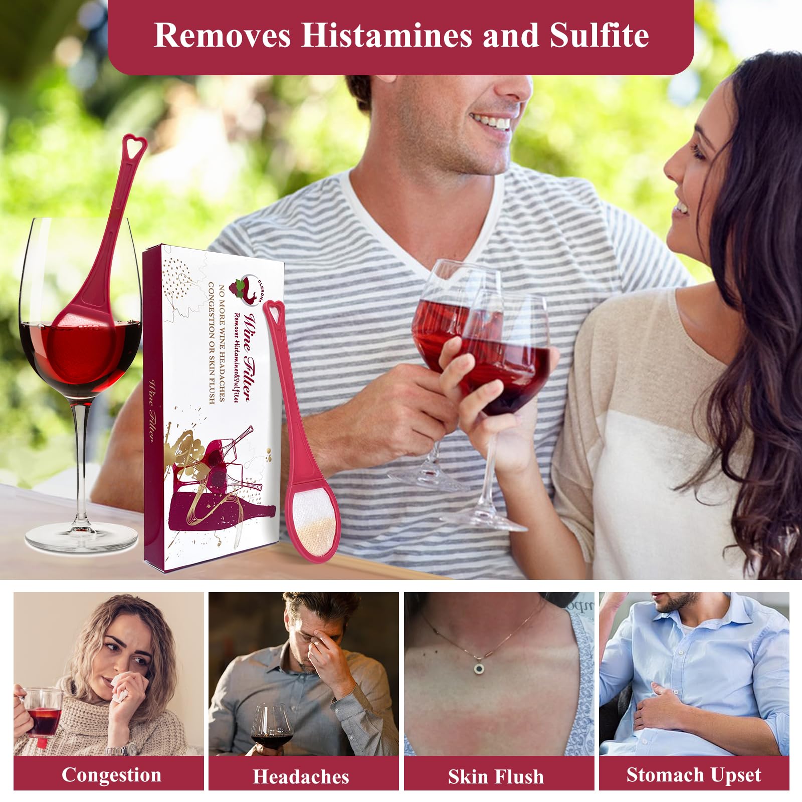 Clerona Wine Filters, the Wine Purifier, Sulfite and Histamines Remover - Naturally Eliminate Allergies & Sensitivities (Pack of 4)