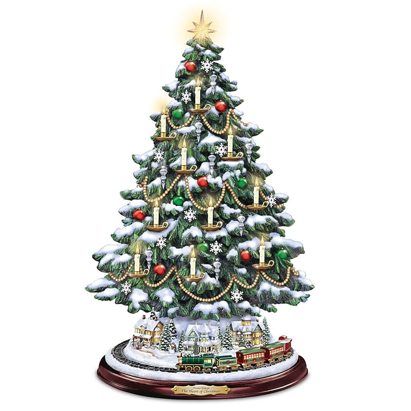Thomas Kinkade Tabletop Christmas Tree with Lights, Music & Moving Train