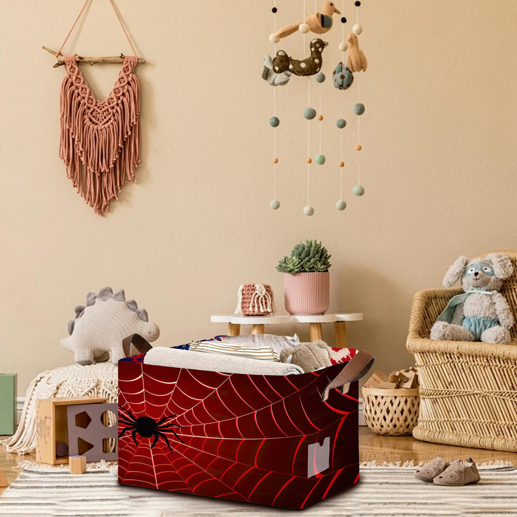 Red Spider Web Pattern Collapsible Box - 17x11.5x10.5 Inch Foldable Organizer for Seasonal Decor, Closet, Under Bed,Halloween Decor, Gothic Storage - Space-Saving Single Pack