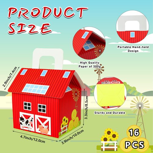 16 Pack Farm Animal Party Candy Box, Farm Theme Gift Box for Farm Birthday Party Barn Party Decoration.