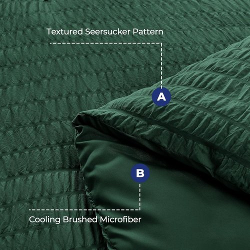 HYMOKEGE King Size Comforter Set - Emerald Green Seersucker 7-Piece Luxury Bedding Set
