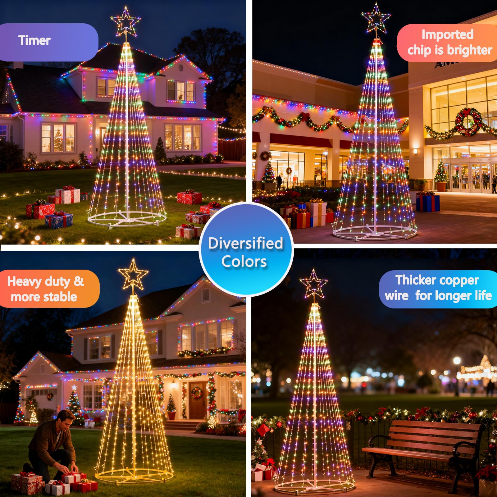 12FT Outdoor Lighting Christmas Tree 650 LED Light Show Christmas Tree with 8 Modes Timer Remote,Tall Star Topped Artificial Christmas Trees Arbol de Navidad for Porch Yard Patio Indoor