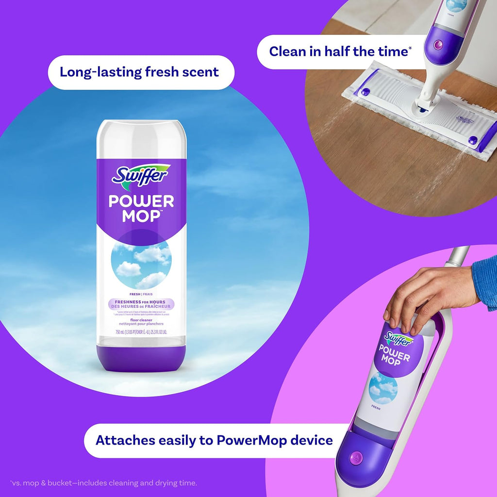 Swiffer PowerMop Floor Cleaning Solution - Fresh Scent Refills, 25.3 fl oz | 2 Pack