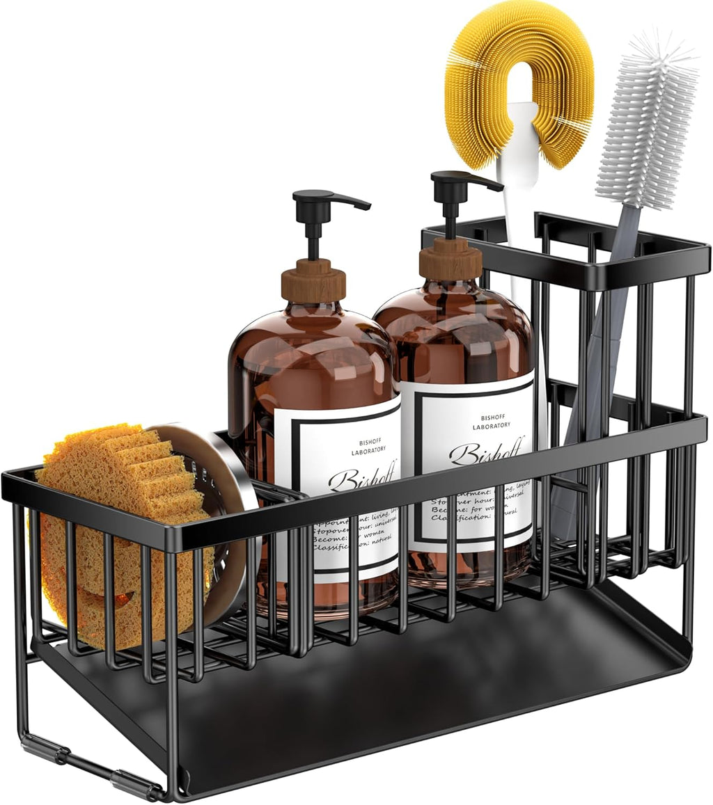 Cisily Extra Large Kitchen Sink Caddy Organizer - Rustproof 304 Stainless Steel with Brush & Sponge Holder