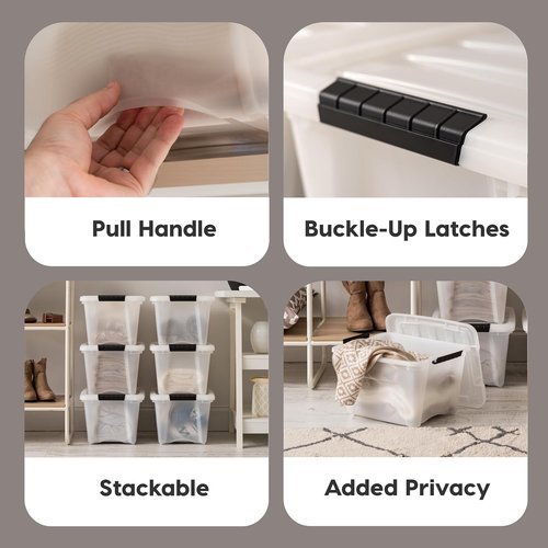 IRIS USA Stackable Plastic Storage Bins - 19 Qt, BPA-Free, Durable Lids, 6 Pack - Pearl Color