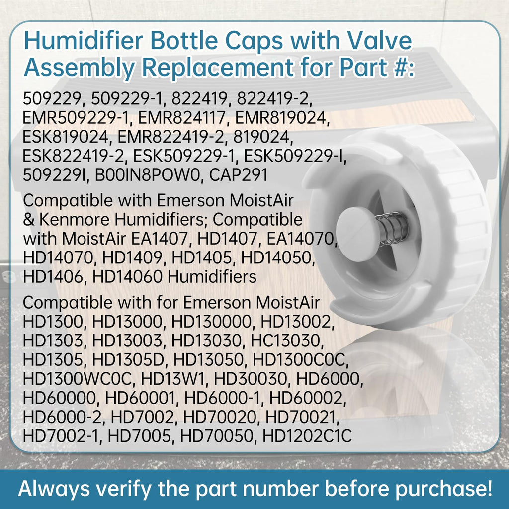 Aulpq Humidifier Bottle Valve Cap, for Emerson Moistair EA1407, HD1407, HD1409, EA14070, HD14070,Also for Essick 509229-1,819024,822419-2,and for Kenmore 758.141060, 758.141062, 758.14160,-2 Pcs