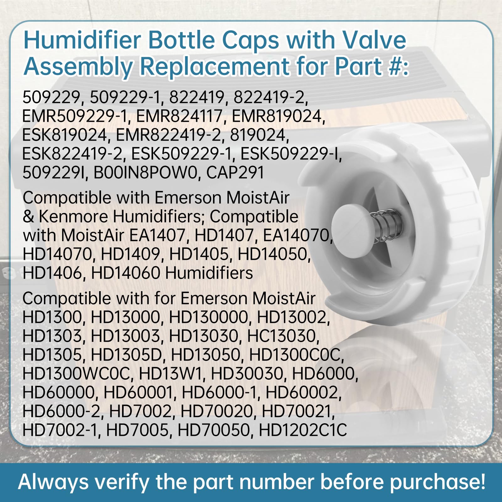 Aulpq Humidifier Bottle Valve Cap, for Emerson Moistair EA1407, HD1407, HD1409, EA14070, HD14070,Also for Essick 509229-1,819024,822419-2,and for Kenmore 758.141060, 758.141062, 758.14160,-2 Pcs