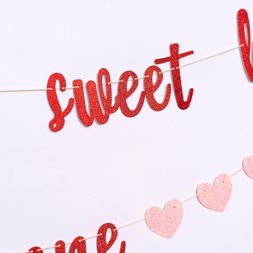 MUWEOL Our Little Sweet Heart Is One Glitter Banner - Valentine's Day Theme First Birthday Party Banner,Our Little Sweet Heart Is One Birthday Decoration (sweet heart banner)