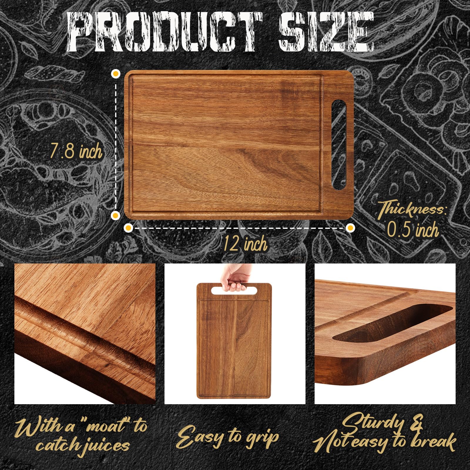 Nuenen 10 Pcs Bulk Wood Cutting Board with Handle 12 x 7.8 Inch Acacia Wooden Kitchen Serving Chopping Boards for Pizza, Bread, Charcuterie, Fruit, Vegetables(Acacia)