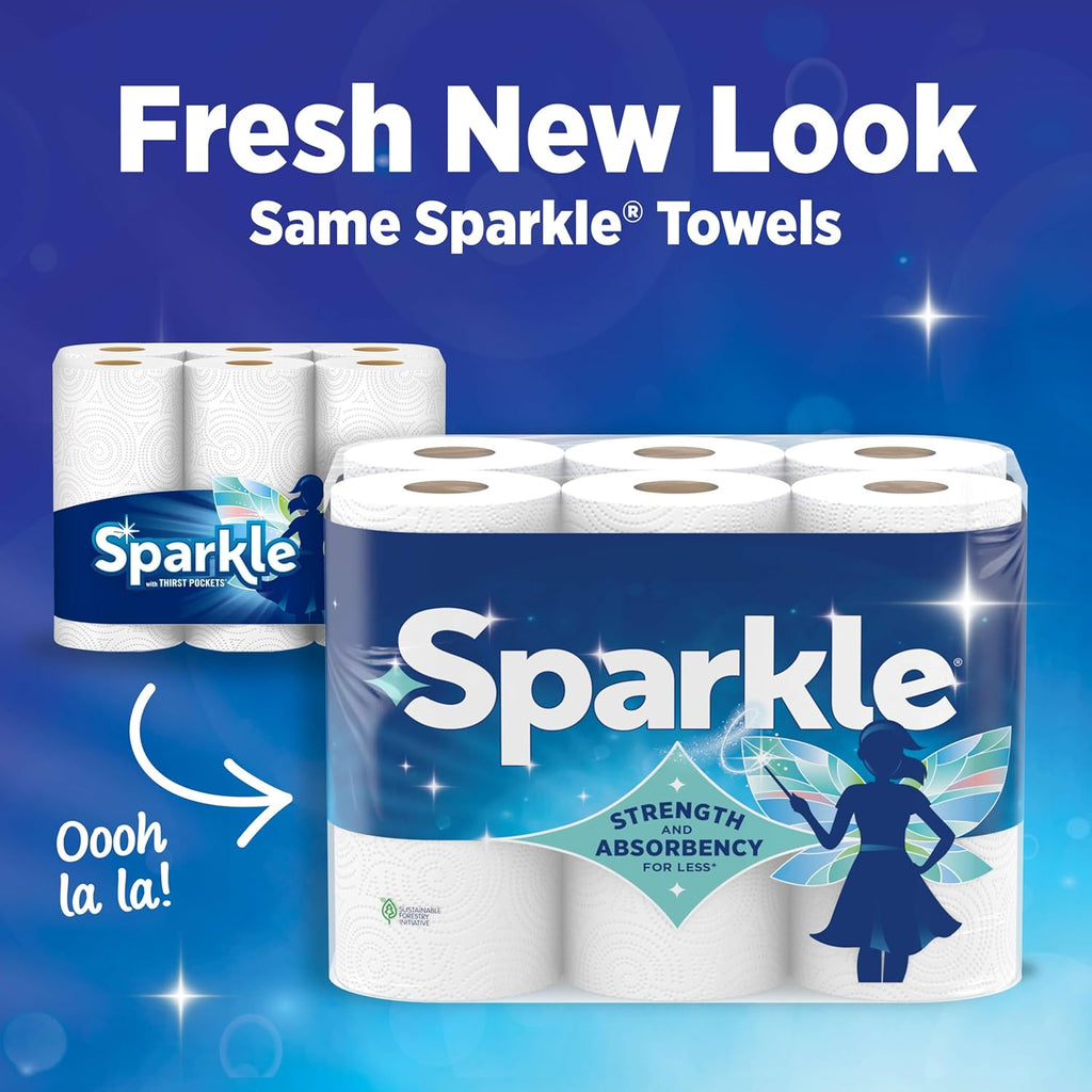 Sparkle Tear-A-Square Paper Towels - Strong 2-Ply Kitchen Towels, 12 Double Rolls for Everyday Cleanup