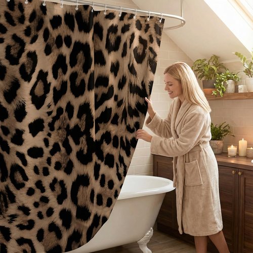 Emwnodti Sexy Leopard Print Shower Curtain，Wild Animal Cheetah Print Brown Black Fur Bathroom Accessory Set，Polyester Fabric Waterproof Bath Curtain 72x72 Inch with 12 Hooks