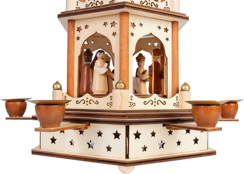 BRUBAKER Christmas Pyramid - 3-Tier Rotating Wooden Candle Holder - 18 Inch Hand-Painted Decoration - Brown