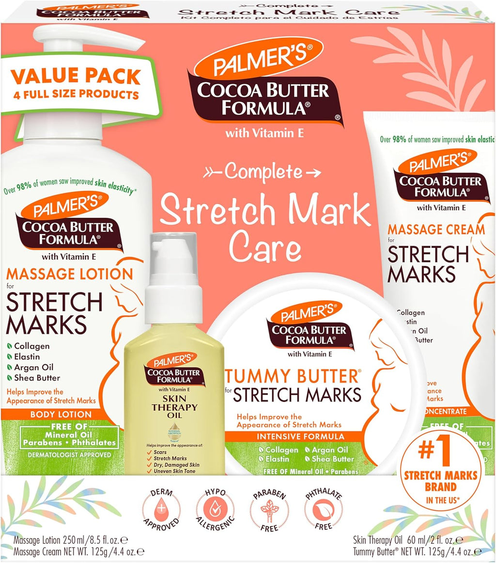 Palmer's Cocoa Butter Formula Pregnancy Skin Care Kit - Stretch Mark & Scar Treatment | 4-Piece Full Size Set