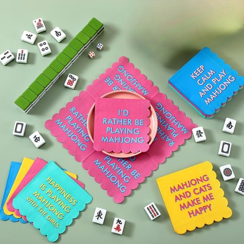 Tinlade 50pcs Mahjong Napkins 4 Colors with Funny Sayings 3-ply 10" x 10" Cocktail Napkins for Mahjong Game Nights Gatherings Themed Party Supplies Gift for Game Lovers Friends Hostess